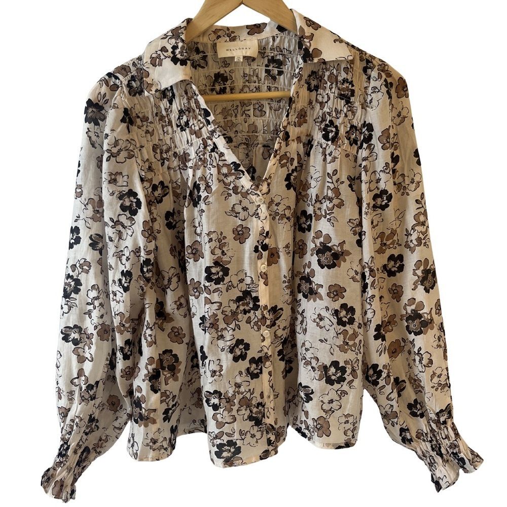 NWOT Melloday Floral Print Blouse Cream and Brown | Size XS - Picture 5 of 11